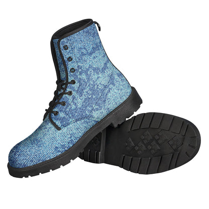 Step out in Style: Acid Wash Denim Pattern Leather Boots for Hippies - 2