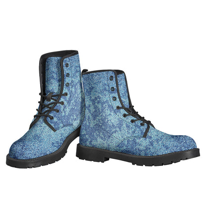 Step out in Style: Acid Wash Denim Pattern Leather Boots for Hippies - 3