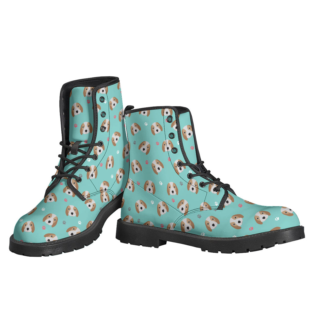 Groovy Beagle Print Leather Boots for Stylish Hippies - 3