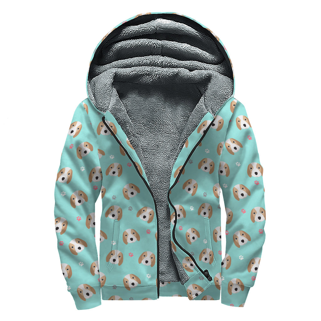 Groovy Beagle Puppy Print Sherpa Lined Zip Up Hoodie - 1