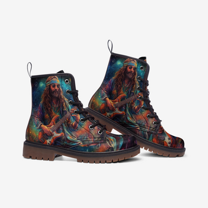 Emerald Blossoms - Hippie Guitarist Casual Leather Lightweight Boots For Hippies