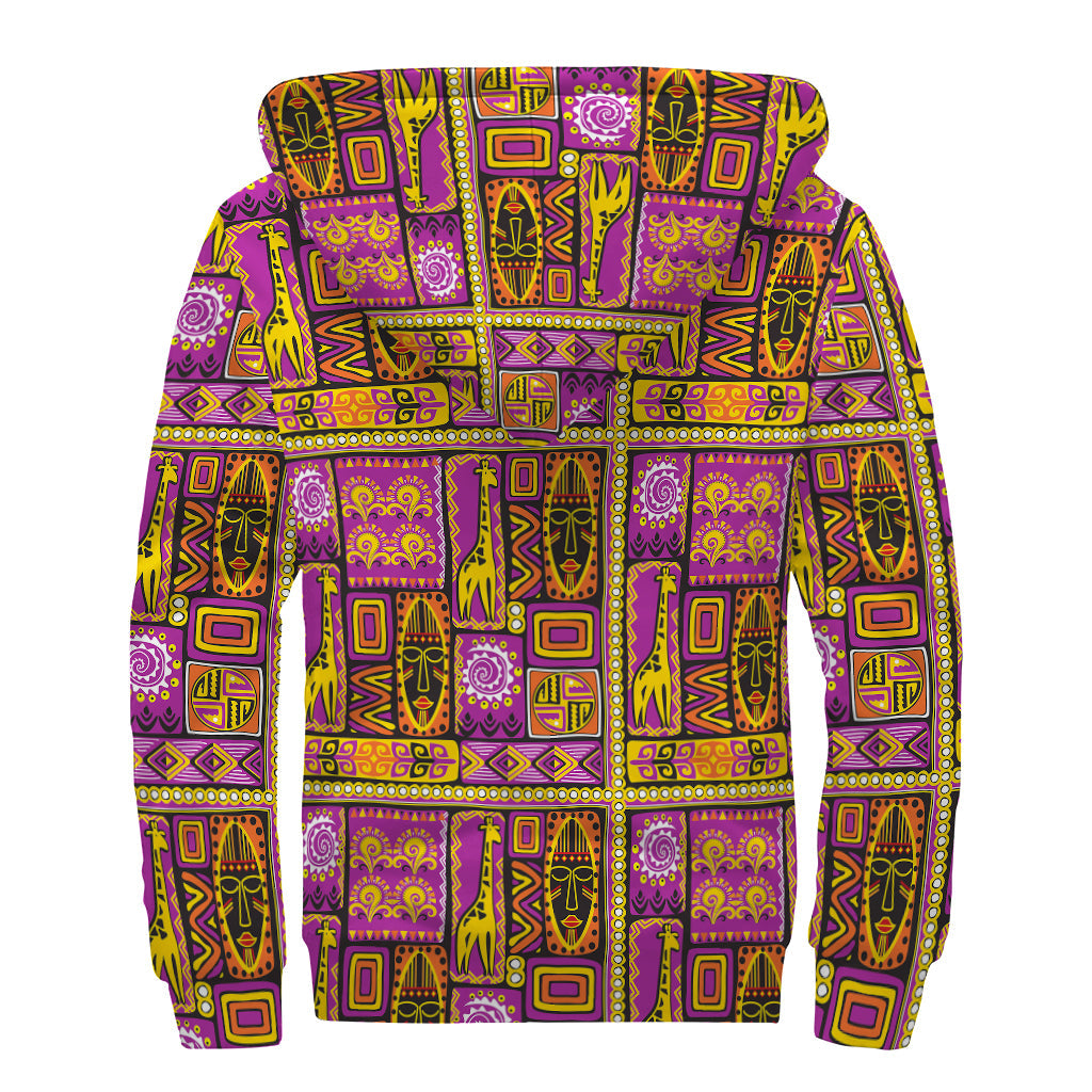 Groovy African Tribal Print Sherpa Lined Zip Up Hoodie for Free-Spirited Hippies - 2