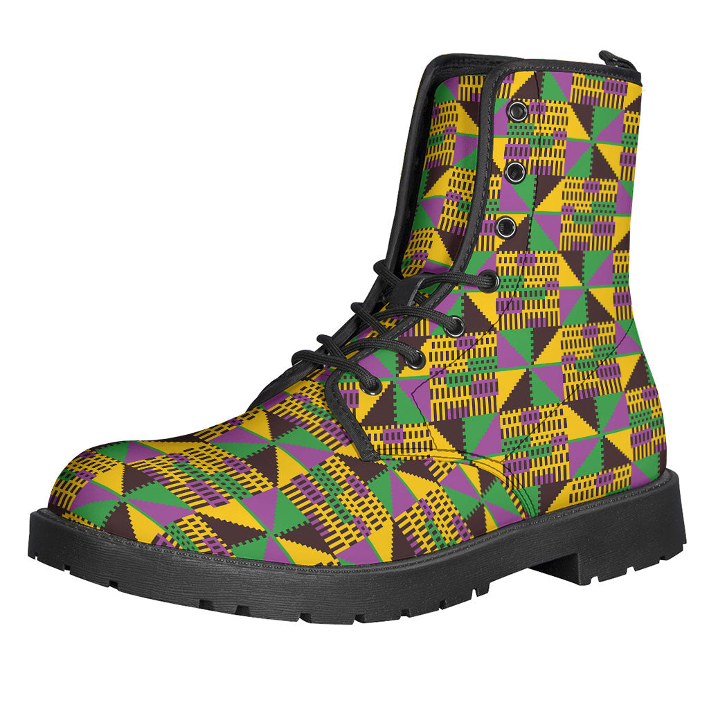 Groovy Vibes: African Kente Pattern Leather Lightweight Boots - 1