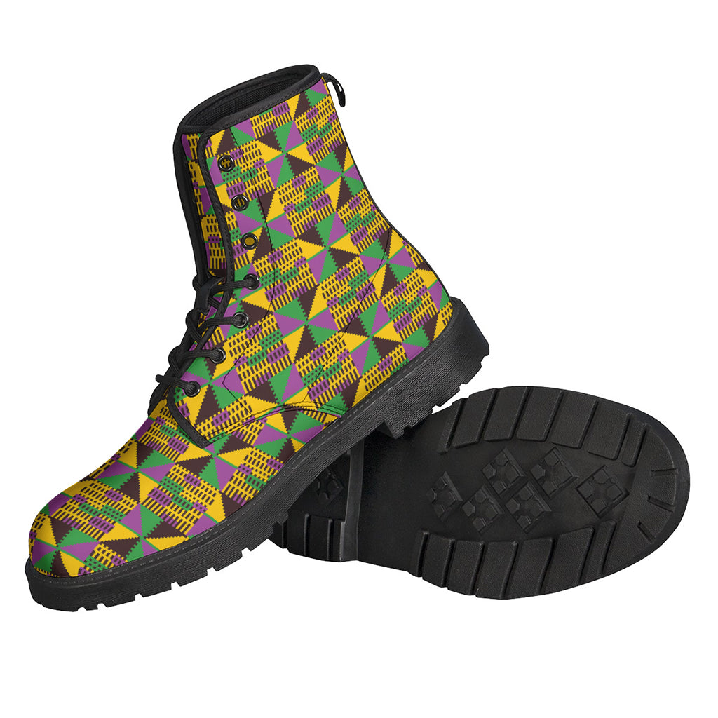 Groovy Vibes: African Kente Pattern Leather Lightweight Boots - 2