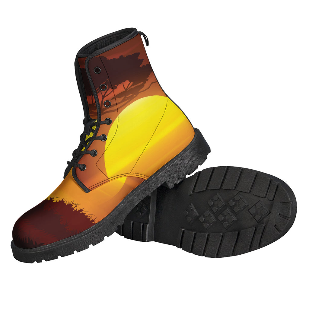 Hippie Vibes: African Savanna Sunset Print Leather Boots for the Free-Spirited - 2