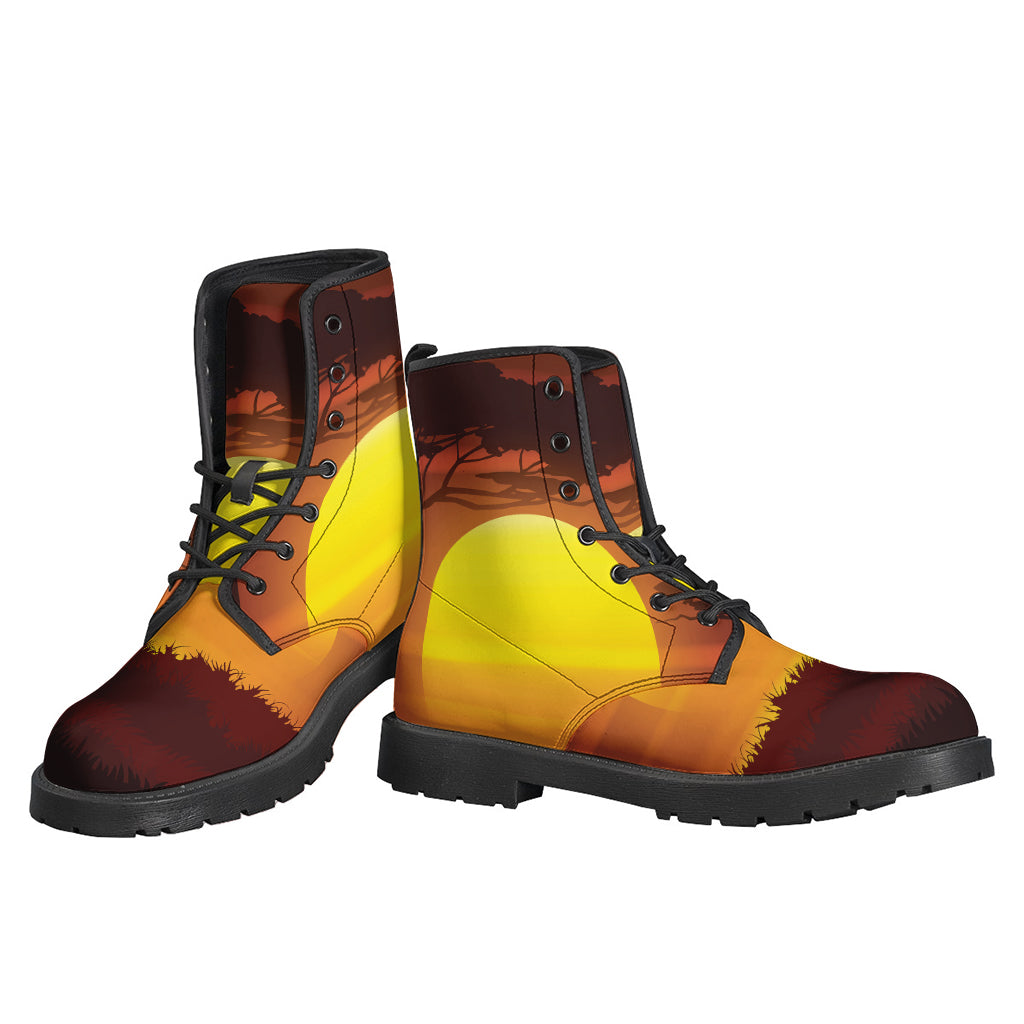 Hippie Vibes: African Savanna Sunset Print Leather Boots for the Free-Spirited - 3