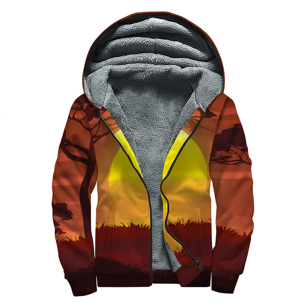 African Sunset Dreams: Sherpa Lined Hippie Zip Up Hoodie - 1