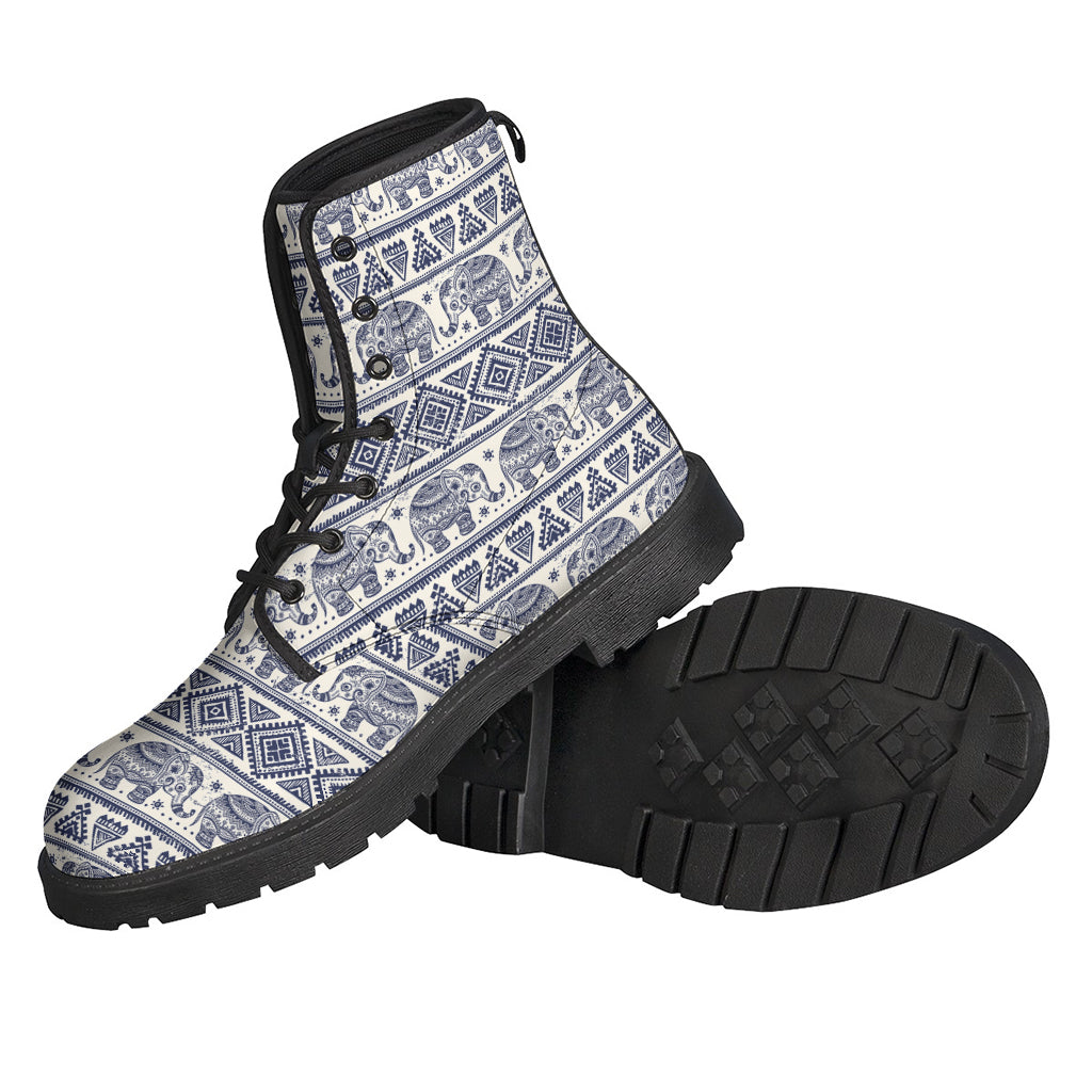 Step into the Wild with African Tribal Elephant Print Leather Boots - 2