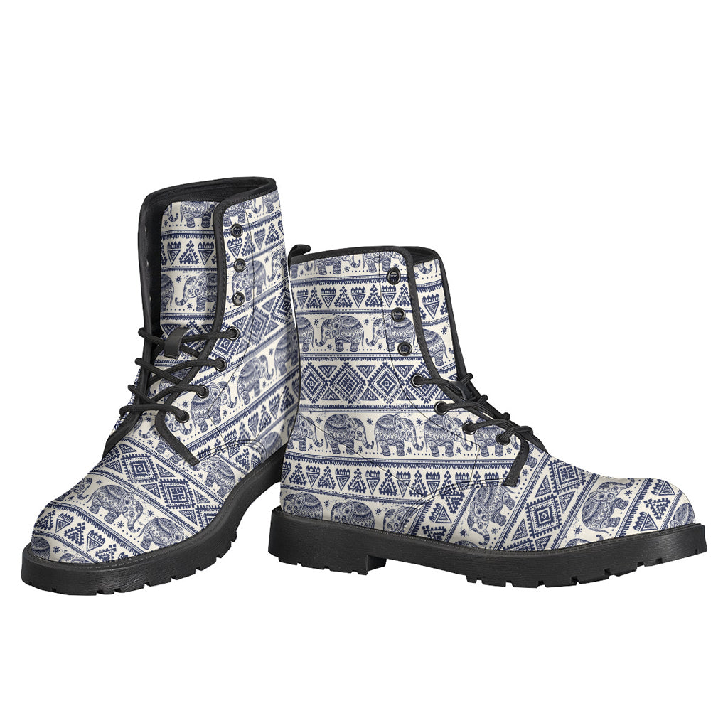 Step into the Wild with African Tribal Elephant Print Leather Boots - 3