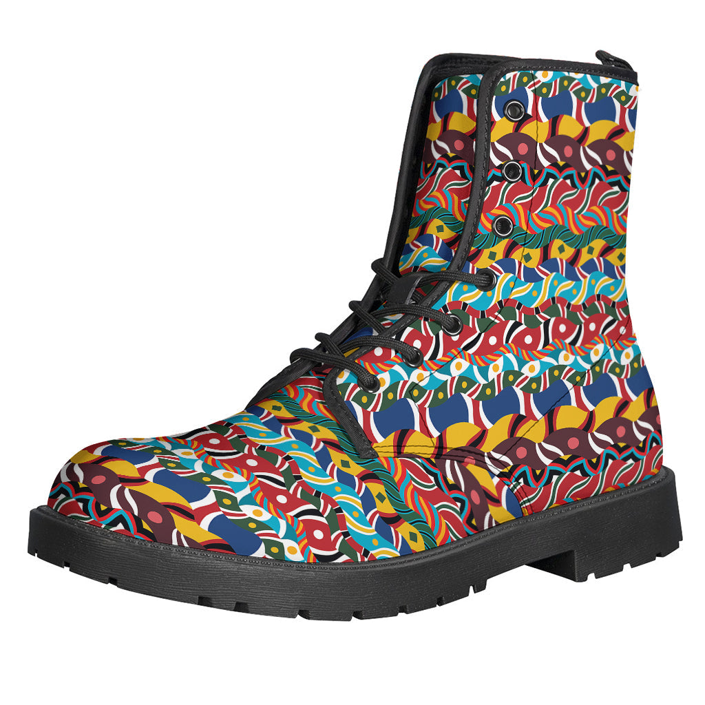 Afro African Ethnic Print Leather Boots for the Free-Spirited Hippie - 1