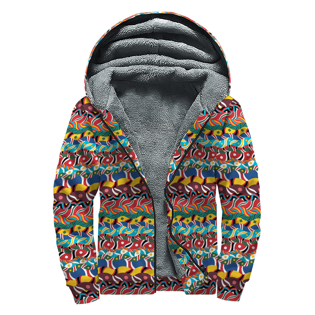 Bohemian Bliss: African Ethnic Print Sherpa Lined Hoodie - 1