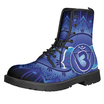 Step into Peace and Style with Ajna Chakra Mandala Leather Boots - 1