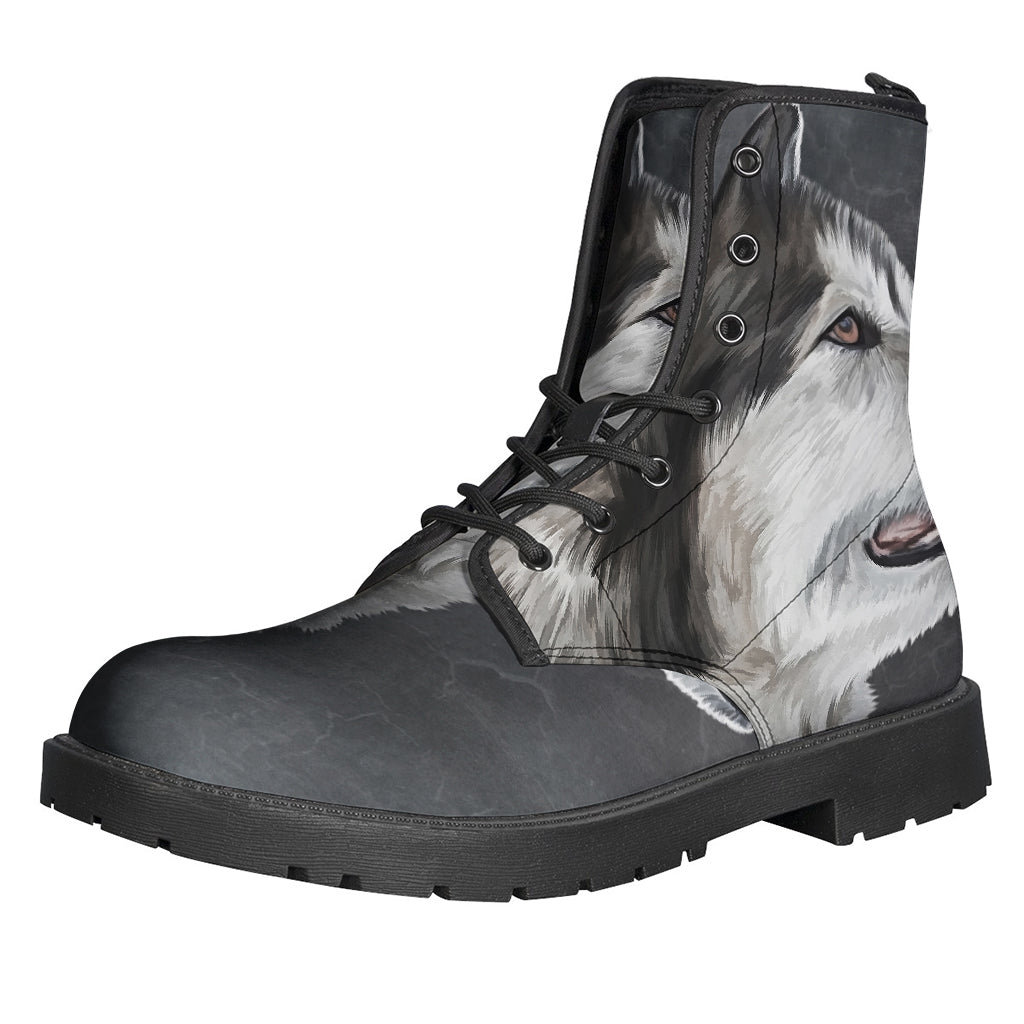 Groovy Alaskan Malamute Painting Print Leather Boots for Hippie Souls - 1