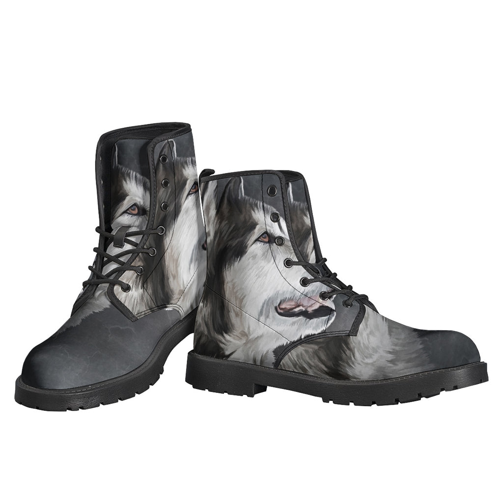 Groovy Alaskan Malamute Painting Print Leather Boots for Hippie Souls - 3