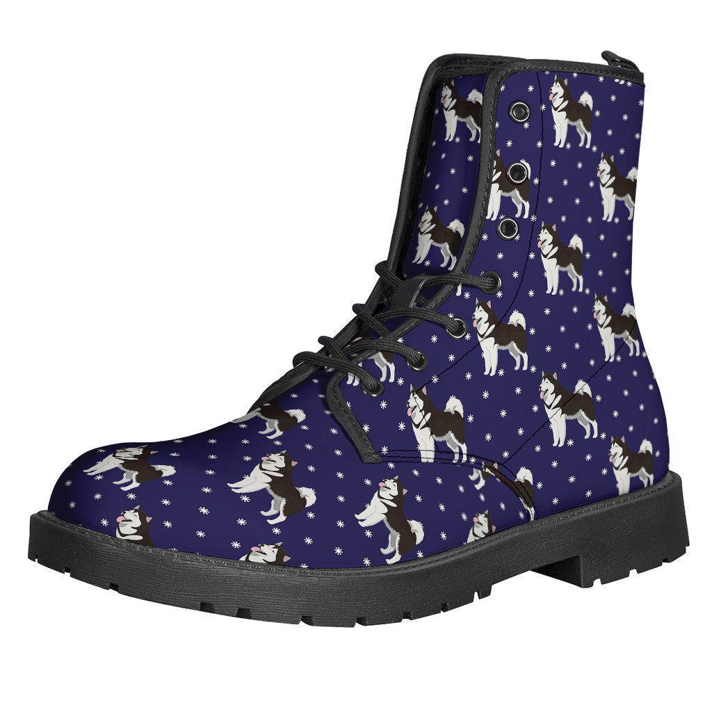 Kick Back in Style with Alaskan Malamute Pattern Leather Lightweight Boots for Hippies - 1