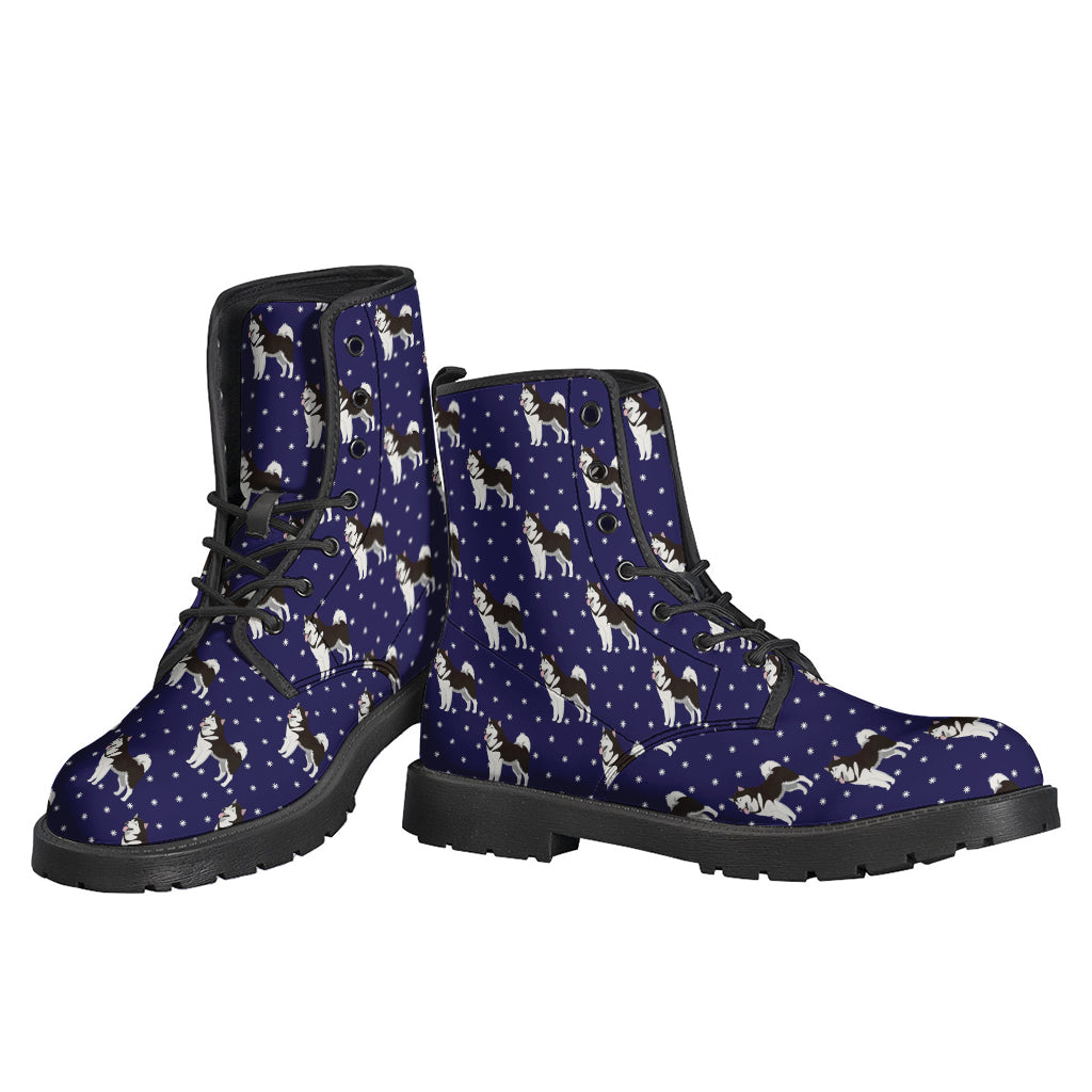 Kick Back in Style with Alaskan Malamute Pattern Leather Lightweight Boots for Hippies - 3