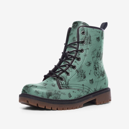 Emerald Blossoms - Unisex Casual Lightweight Vegan Leather Combat Boots For Hippies