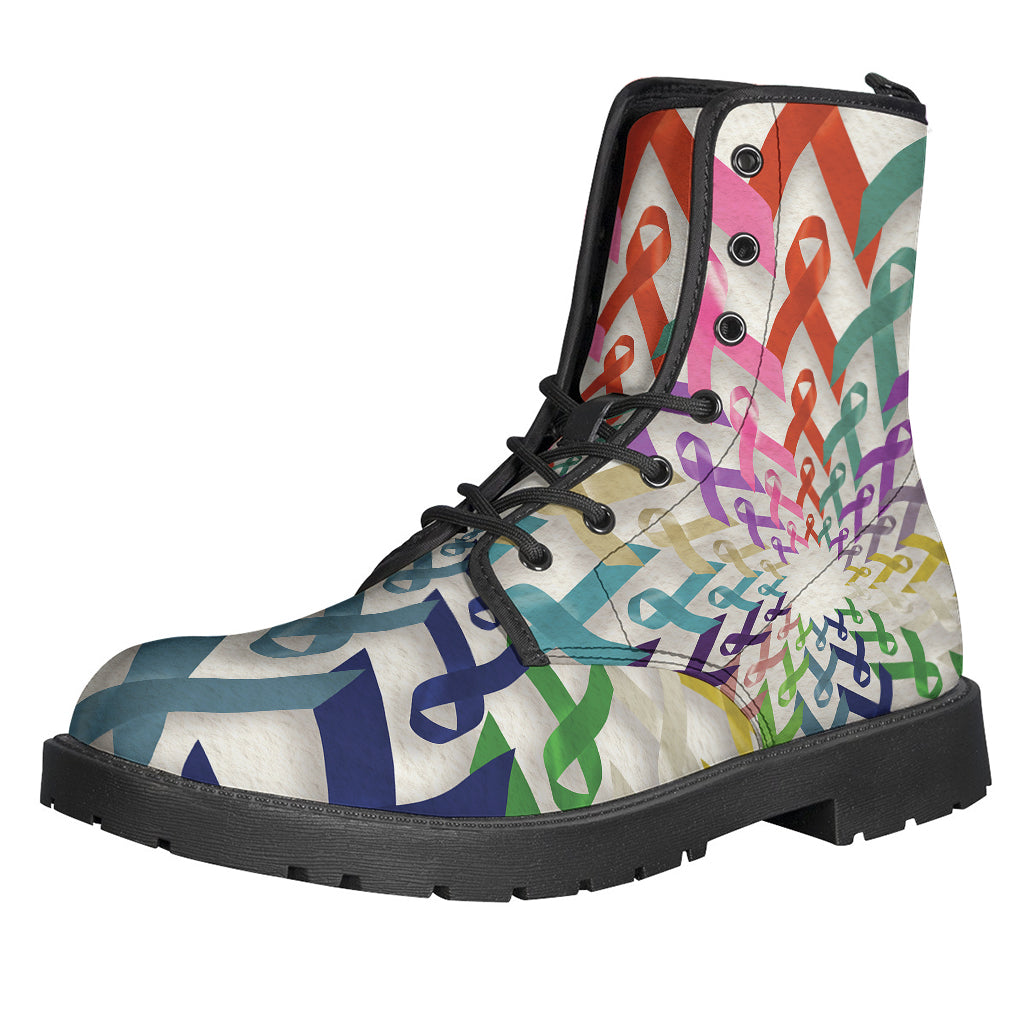 Cancer Awareness Mandala Leather Boots for Hippies - 1