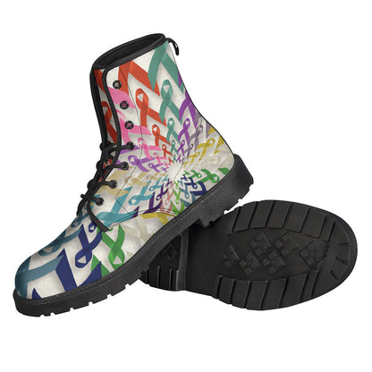 Cancer Awareness Mandala Leather Boots for Hippies - 2