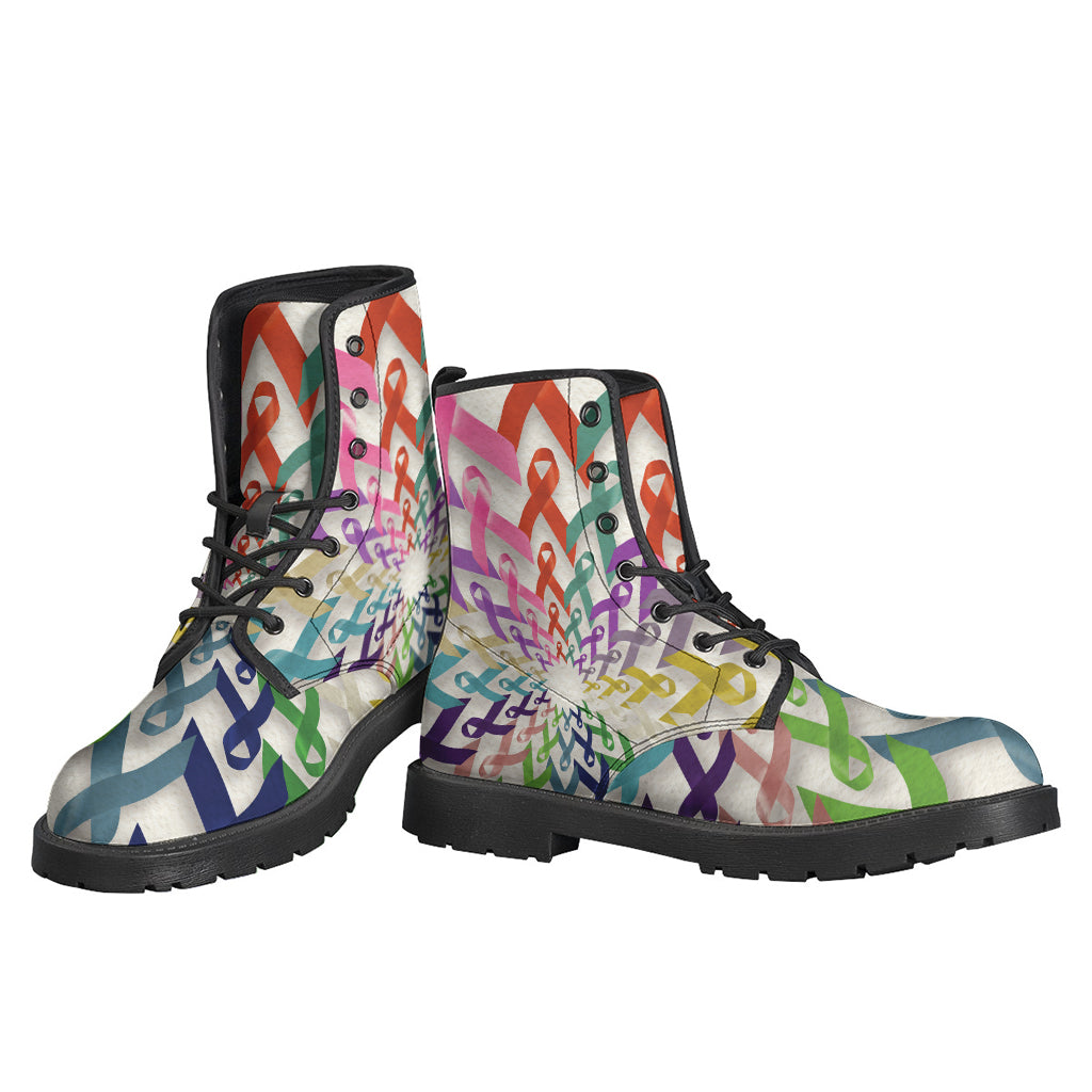 Cancer Awareness Mandala Leather Boots for Hippies - 3