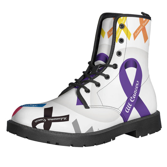 Groovy Cancer Awareness Ribbons Leather Boots for the Hippie Soul - 1