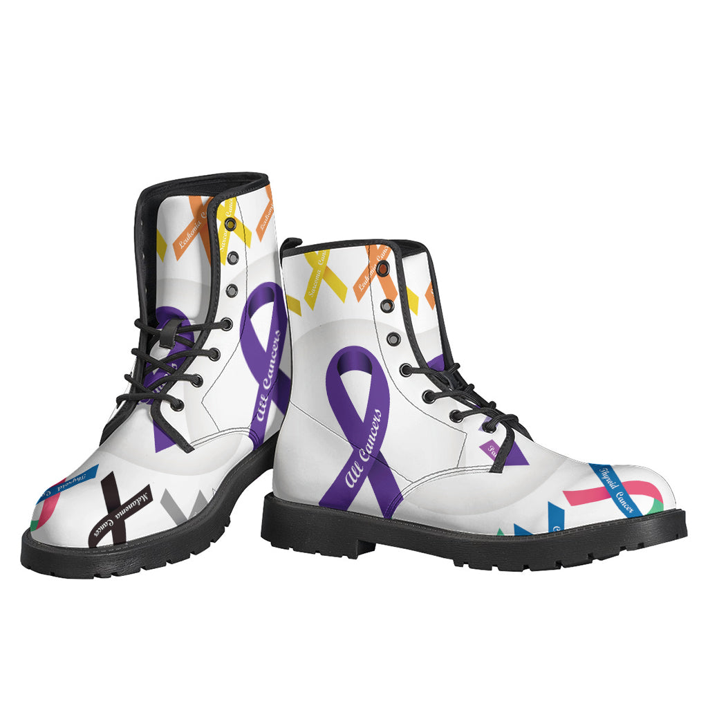 Groovy Cancer Awareness Ribbons Leather Boots for the Hippie Soul - 3