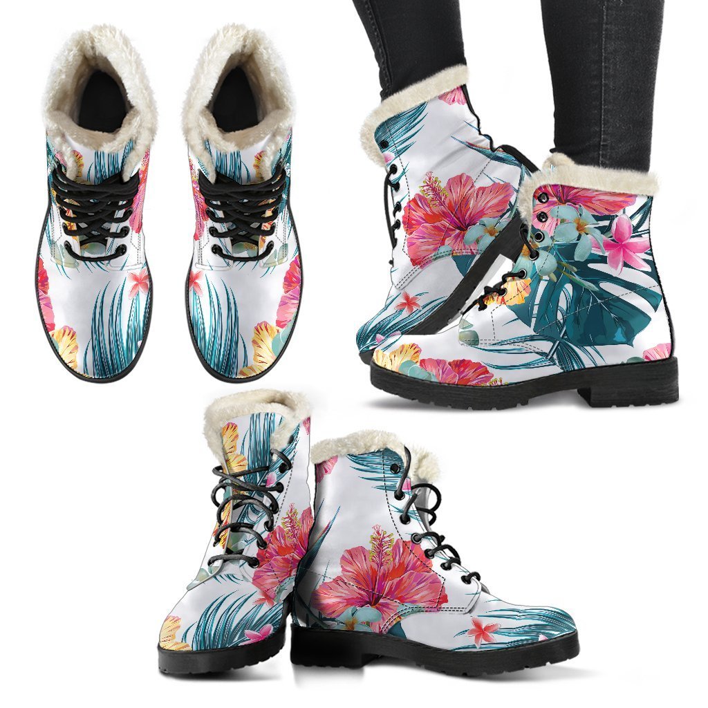 Aloha Hawaii Floral Faux Fur Leather Boots: Embrace Your Inner Hippie Style - 2