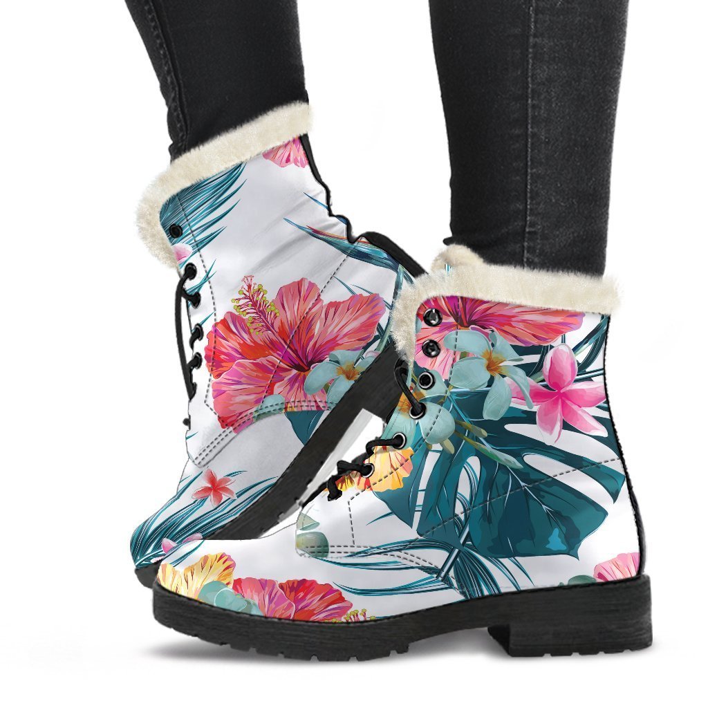 Aloha Hawaii Floral Faux Fur Leather Boots: Embrace Your Inner Hippie Style - 1