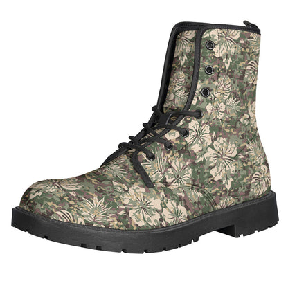 Step Out in Style: Aloha Hawaiian Camo Flower Pattern Leather Lightweight Boots for the Free-Spirited Hippies - 1