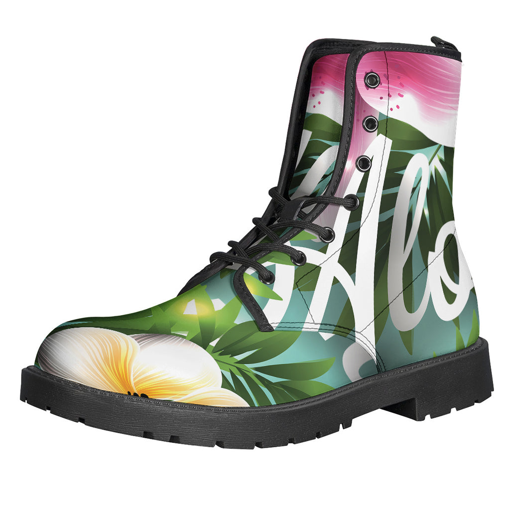 Aloha Vibes: Hawaiian Flower Print Leather Boots for the Free-Spirited Hippies - 1