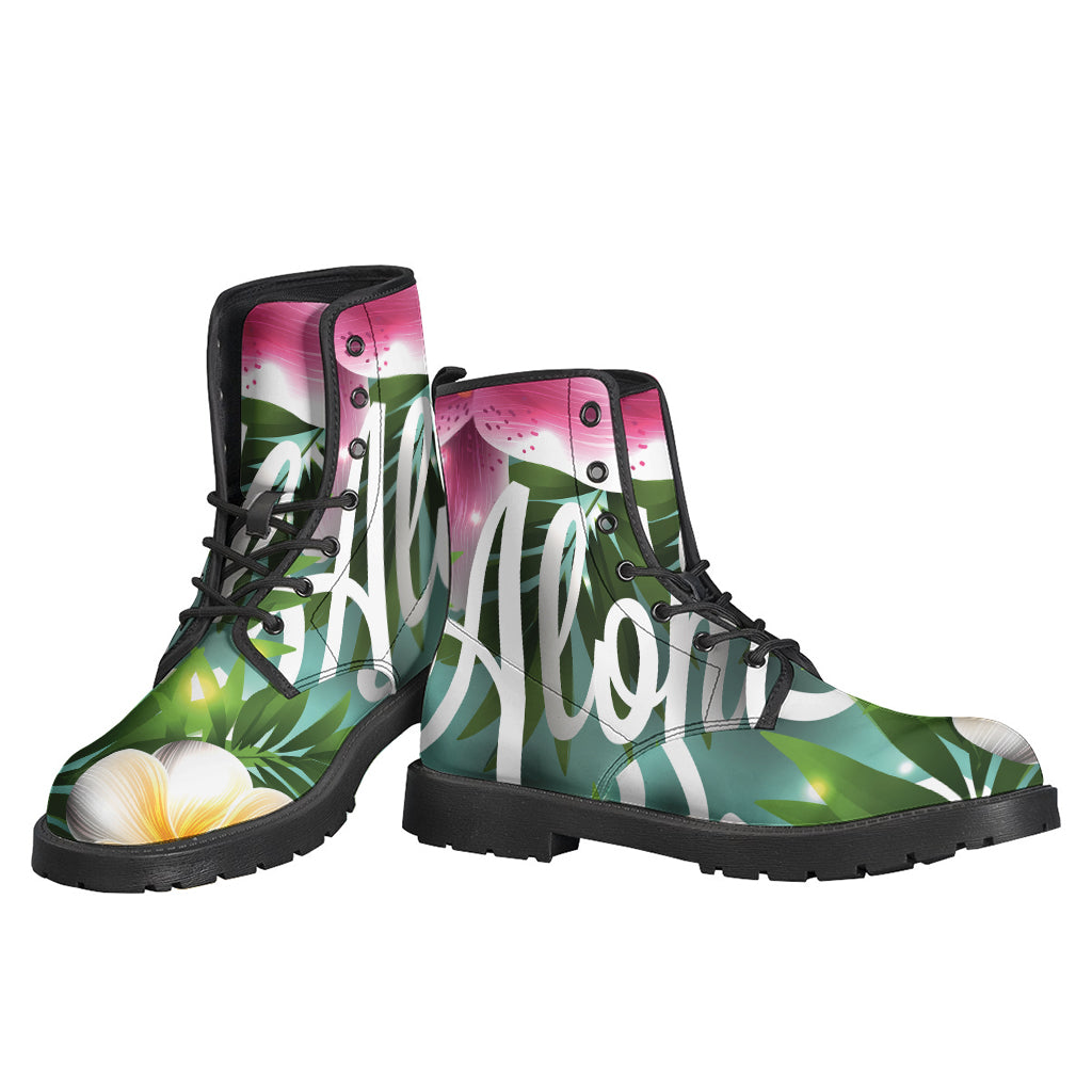 Aloha Vibes: Hawaiian Flower Print Leather Boots for the Free-Spirited Hippies - 3