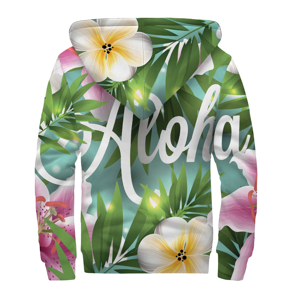 Groovy Vibes: Aloha Hawaiian Flower Print Sherpa Lined Zip Up Hoodie - 2