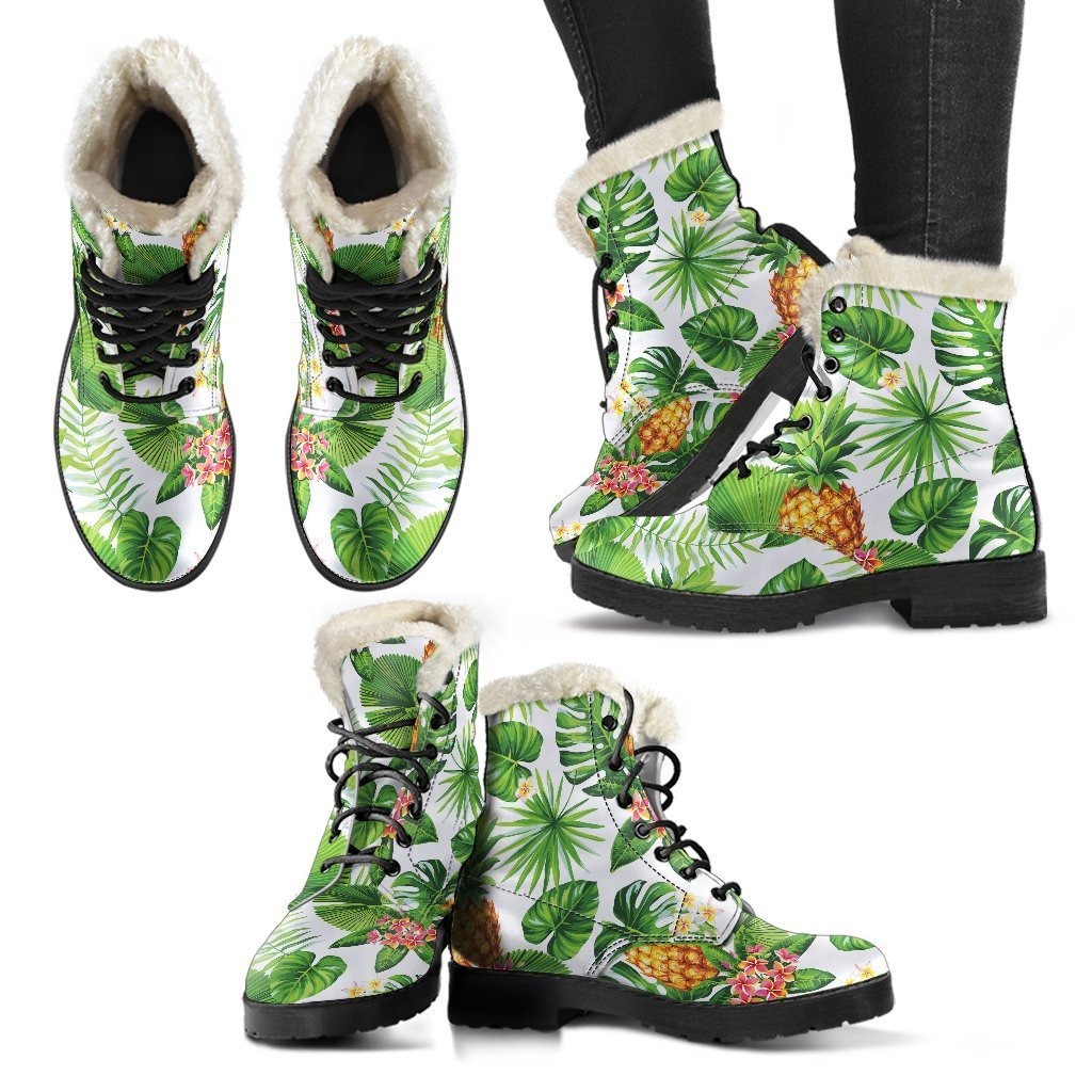 Groovy Hawaiian Pineapple Faux Fur Leather Boots for Peace-Loving Hippies - 2