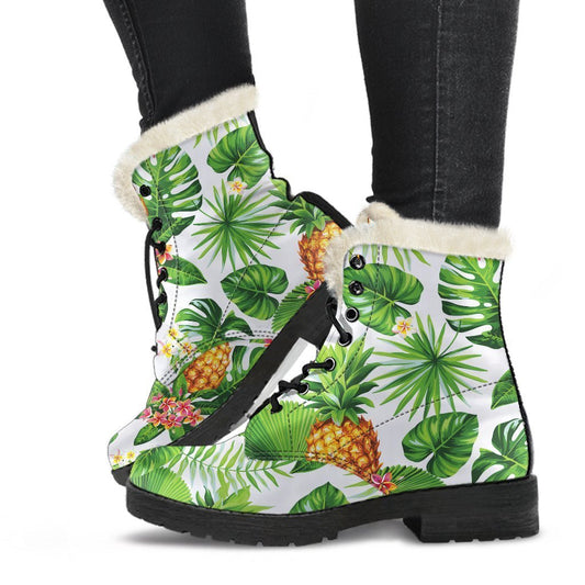 Groovy Hawaiian Pineapple Faux Fur Leather Boots for Peace-Loving Hippies - 1