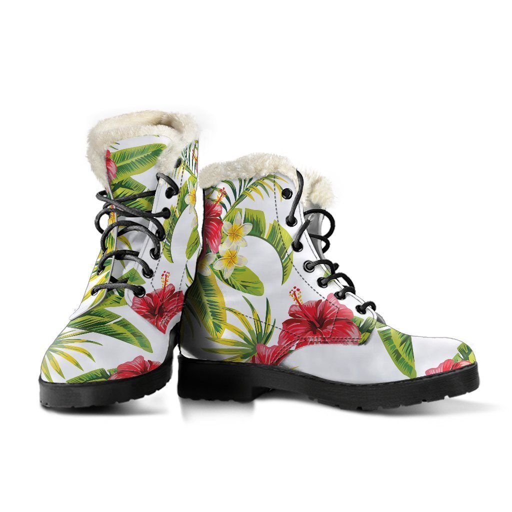 Aloha Hibiscus Faux Fur Leather Boots for Stylish Hippies - 3