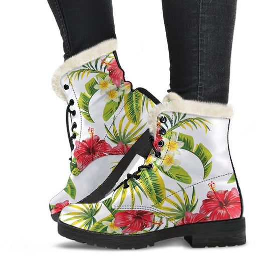 Aloha Hibiscus Faux Fur Leather Boots for Stylish Hippies - 1