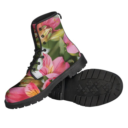 Groovy Alstroemeria Flower Print Leather Boots for the Free-Spirited Hippie - 2