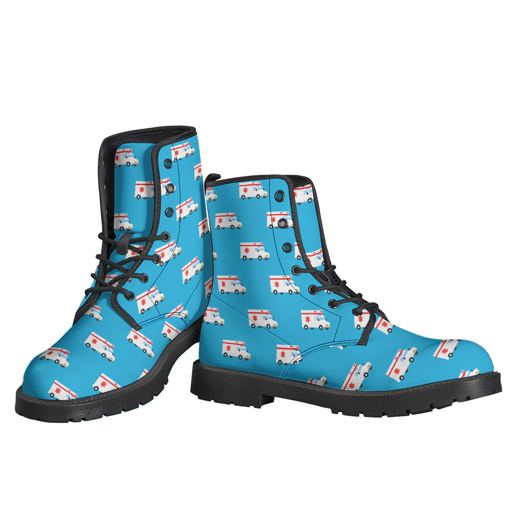 Groovy Ambulance and Paramedic Pattern Leather Boots for the Hippie Soul - 3