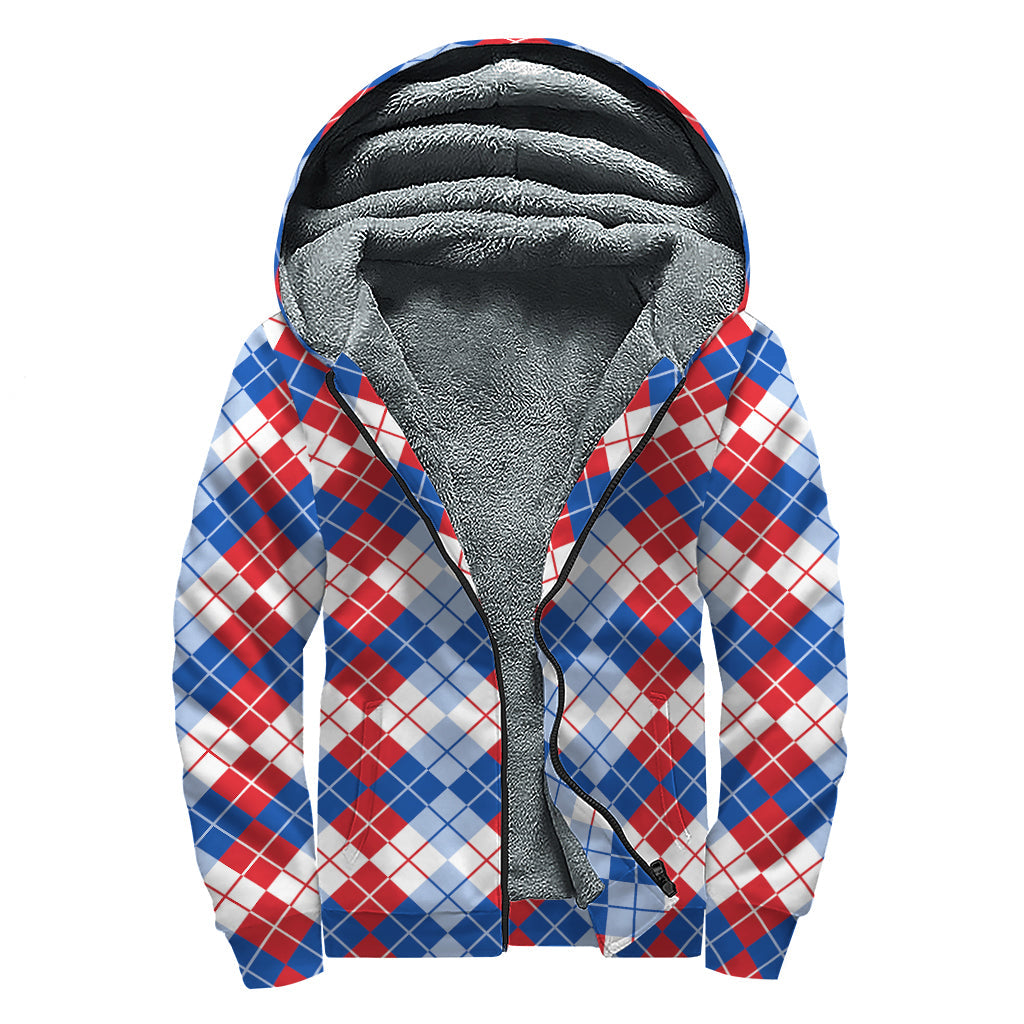 Groovy Threads: American Argyle Pattern Sherpa Lined Zip Up Hoodie - 1