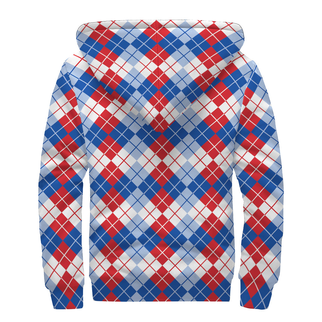Groovy Threads: American Argyle Pattern Sherpa Lined Zip Up Hoodie - 2