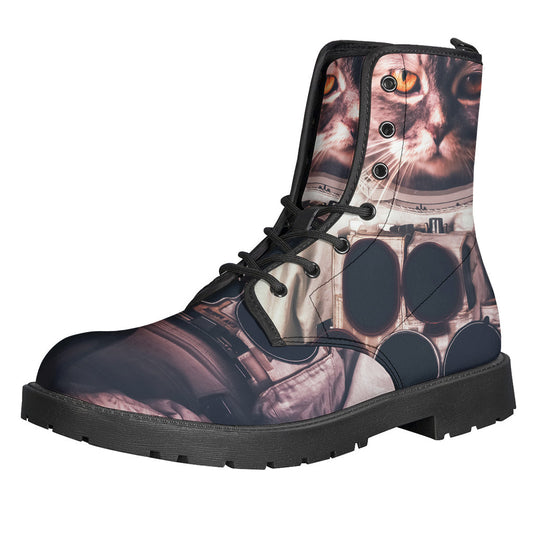 Galactic Groove: American Astronaut Cat Leather Lightweight Boots for Hippies - 1