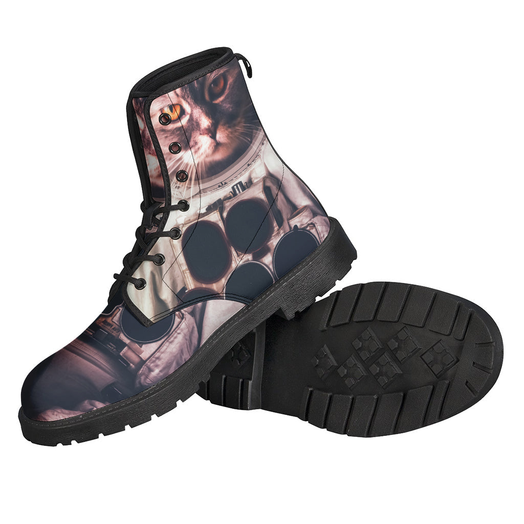 Galactic Groove: American Astronaut Cat Leather Lightweight Boots for Hippies - 2