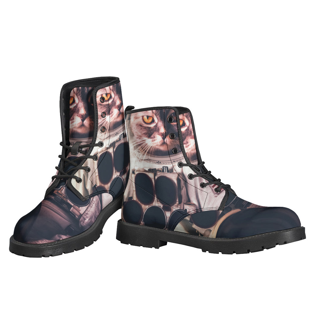 Galactic Groove: American Astronaut Cat Leather Lightweight Boots for Hippies - 3