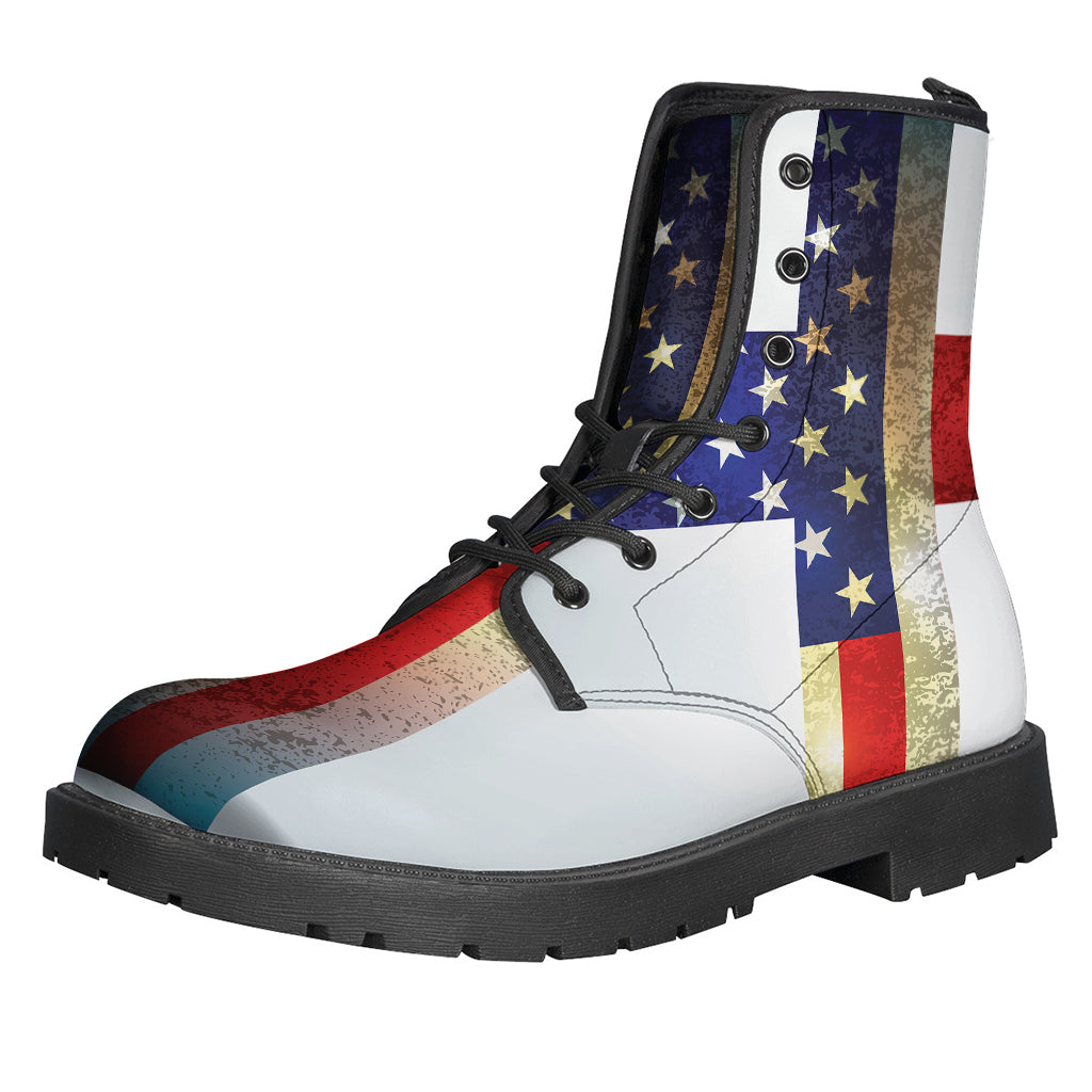 American Christian Cross Flag Print Leather Boots for Stylish Hippies - 1