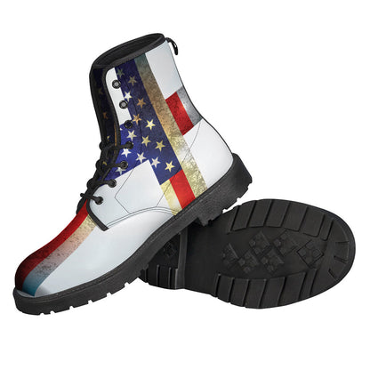 American Christian Cross Flag Print Leather Boots for Stylish Hippies - 2