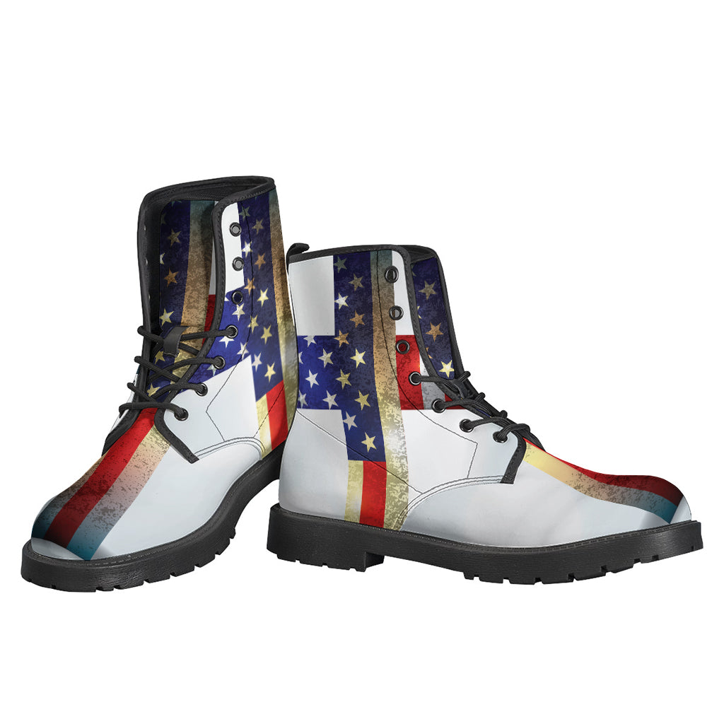 American Christian Cross Flag Print Leather Boots for Stylish Hippies - 3