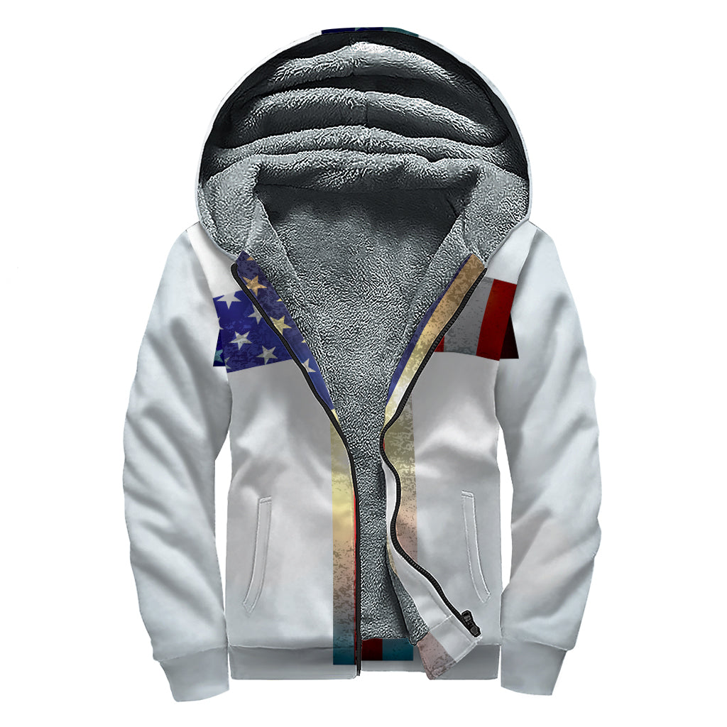 American Christian Cross Flag Print Sherpa Lined Zip Up Hoodie for Free-Spirited Hippies - 1