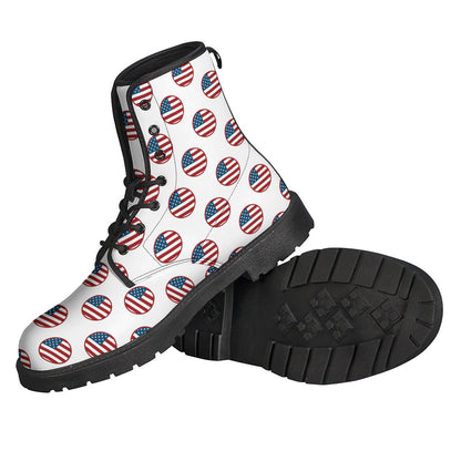 Boho Chic: American Flag Pattern Leather Boots for Hippies - 2