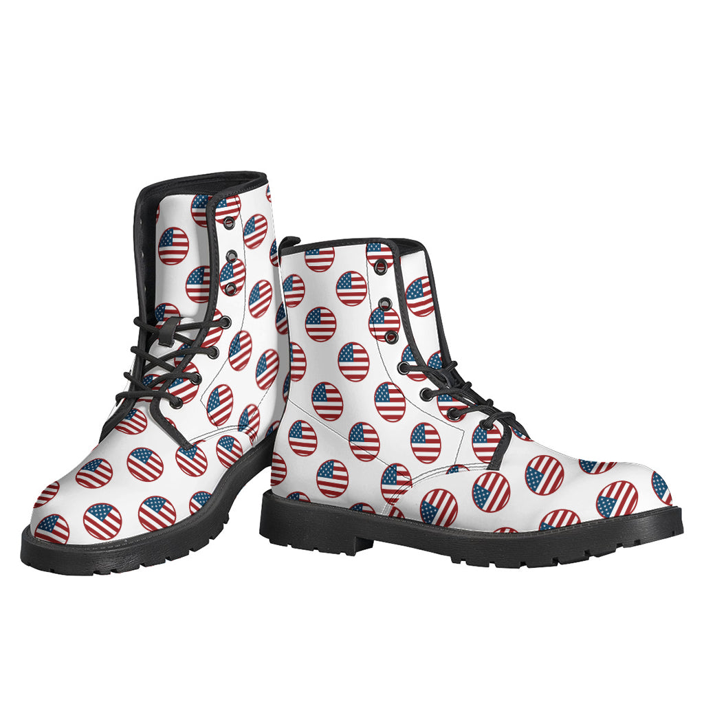 Boho Chic: American Flag Pattern Leather Boots for Hippies - 3