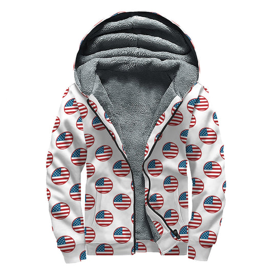 American Circle Flag Hippie Sherpa Lined Zip Up Hoodie - 1